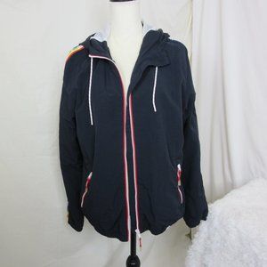 Superdry Windbreaker Women's SD Navy Blue Hooded Zip Up Rainbow Jacket Size 10